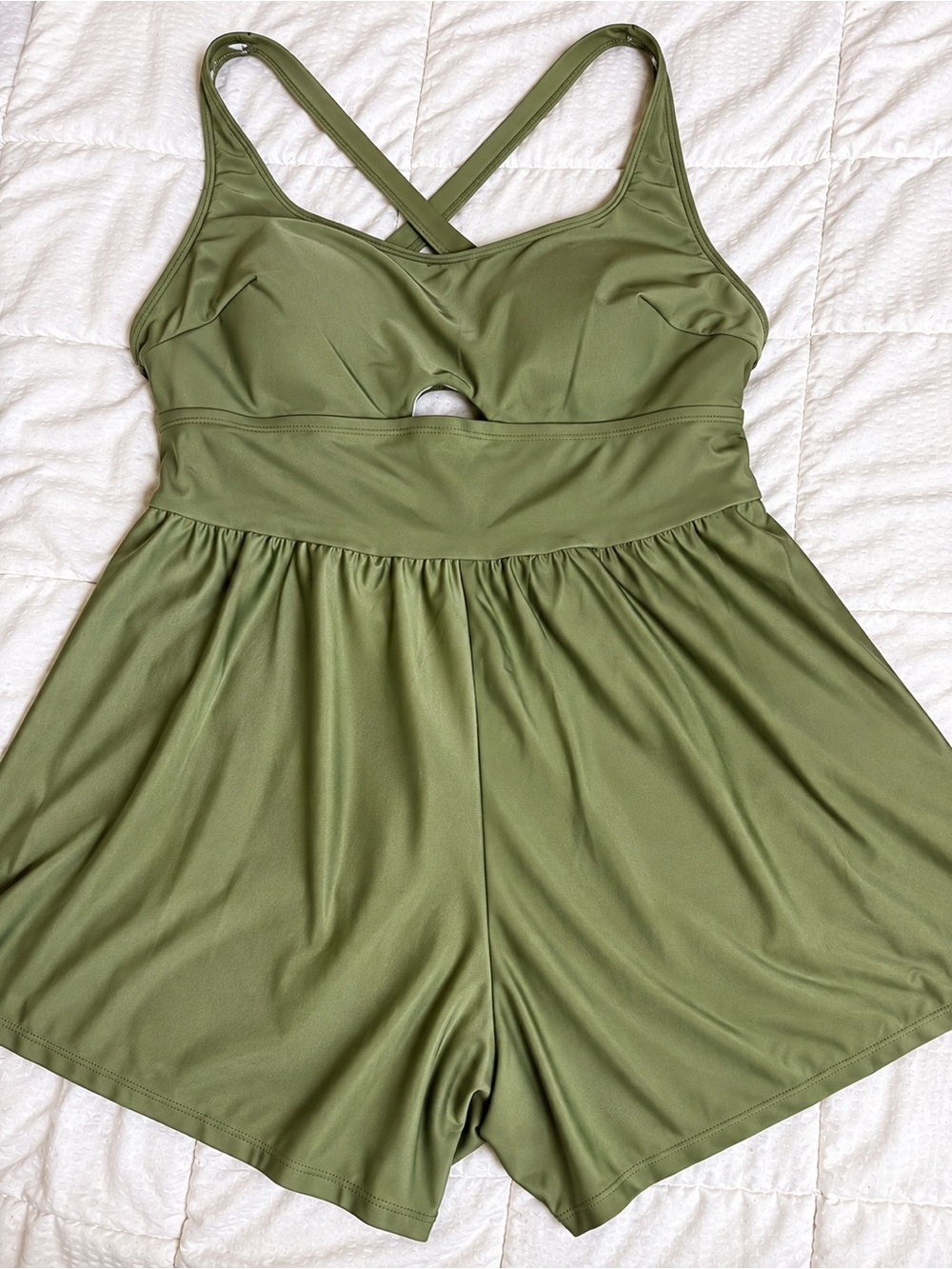 Olive Green Romper with Front Keyhole